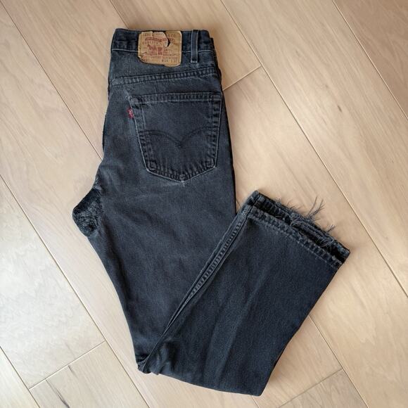 Vintage Levis 517 Jeans 30 Black Patchwork 80s Denim Made in USA Boot Cut 0260 - Picture 2 of 11